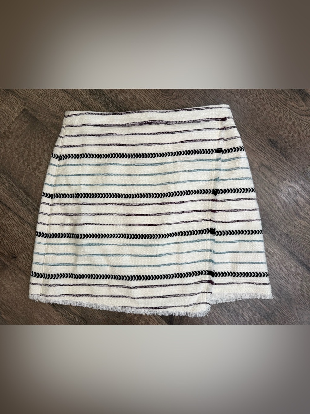 NWT Ann Taylor Loft Women’s Striped Fringe Faux Wrap Skirt Size 8